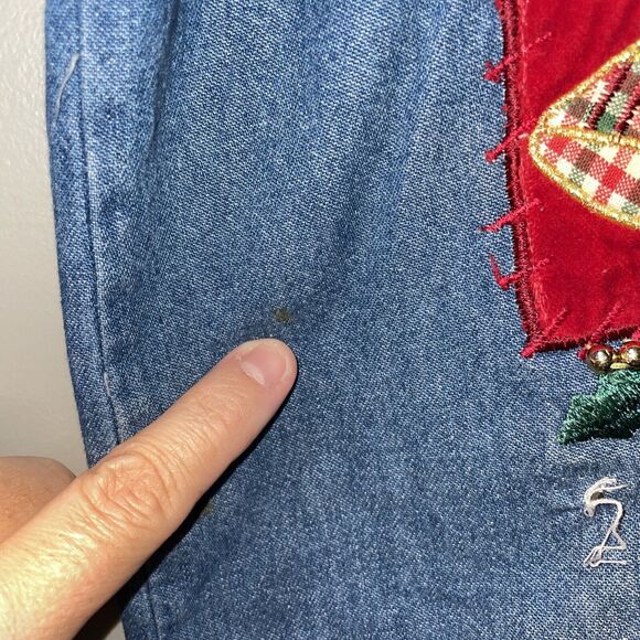 Victoria Jones Vintage Christmas Jean Button Top Blue Denim Embroidered Size Med - Picture 6 of 12